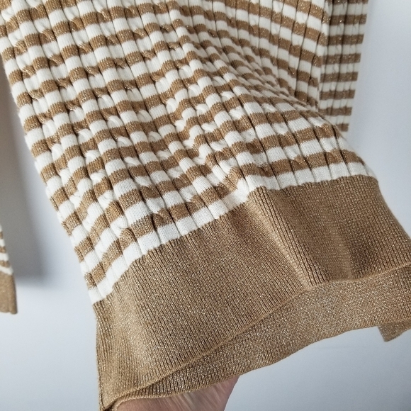 Talbots S Petite Ivory, Tan & Gold Cableknit Crewneck sweater Long sleeve - Picture 5 of 7